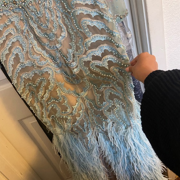 TERANI  COUTURE feathered embroidered Gown - Picture 8 of 11